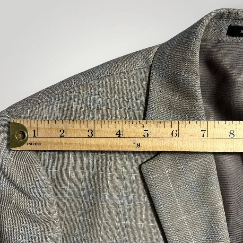 PRONTO UOMO Mens Blazer Sport Coat Two Button Jacket Tan/Blue Plaid 44R Wool